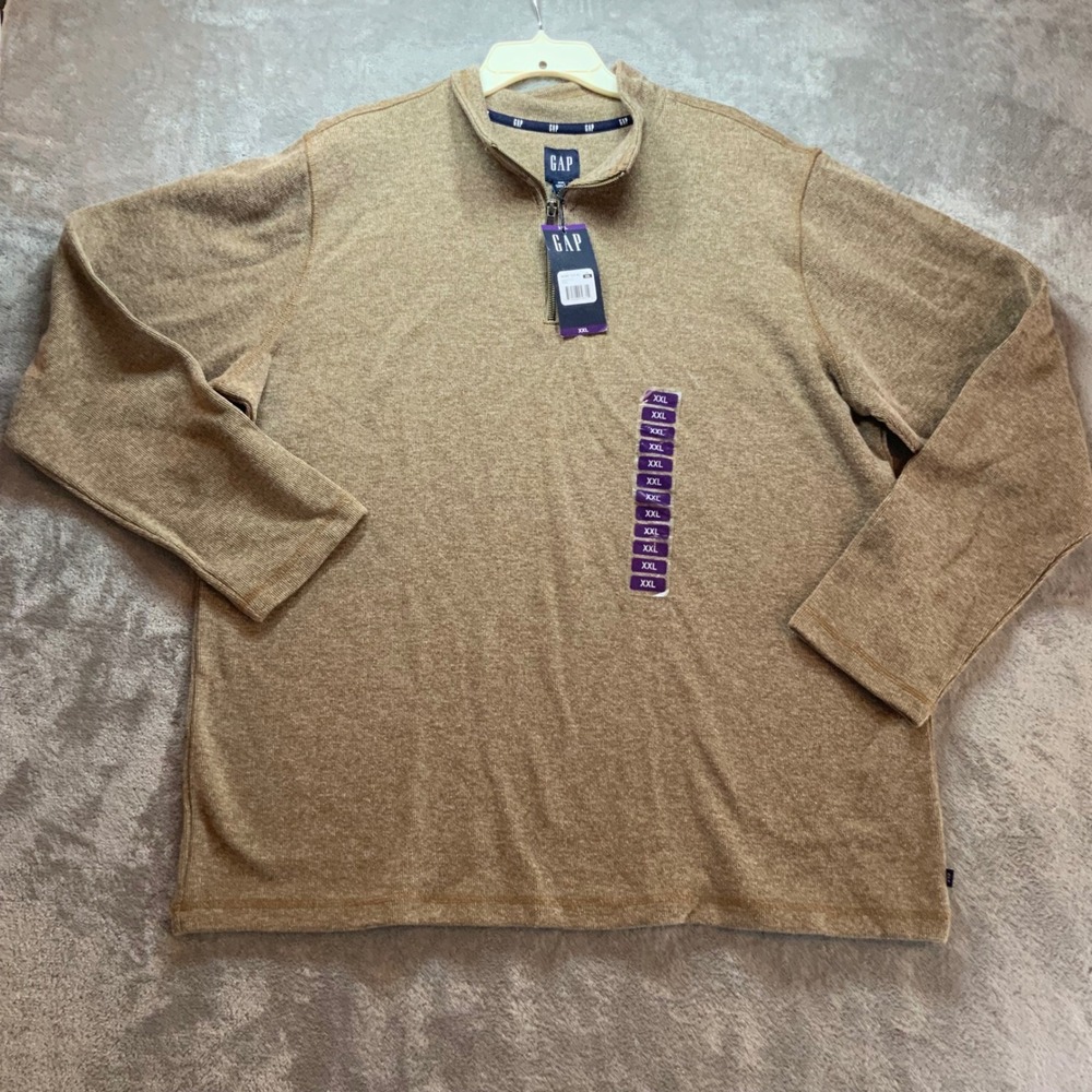 Gap Mens XXL Quarter Zip Pullover Sweater Ermine Brown Heathered Knit QMT5562S - Picture 2 of 10